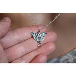 Sterling Silver Luna Moth Charm with Bronze Moons Necklace